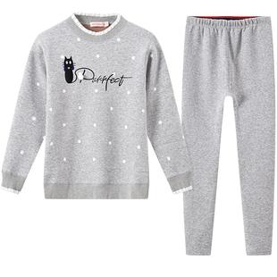 保暖内衣女加厚加绒一套上衣单件学生初中少女大童秋衣套装纯棉冬