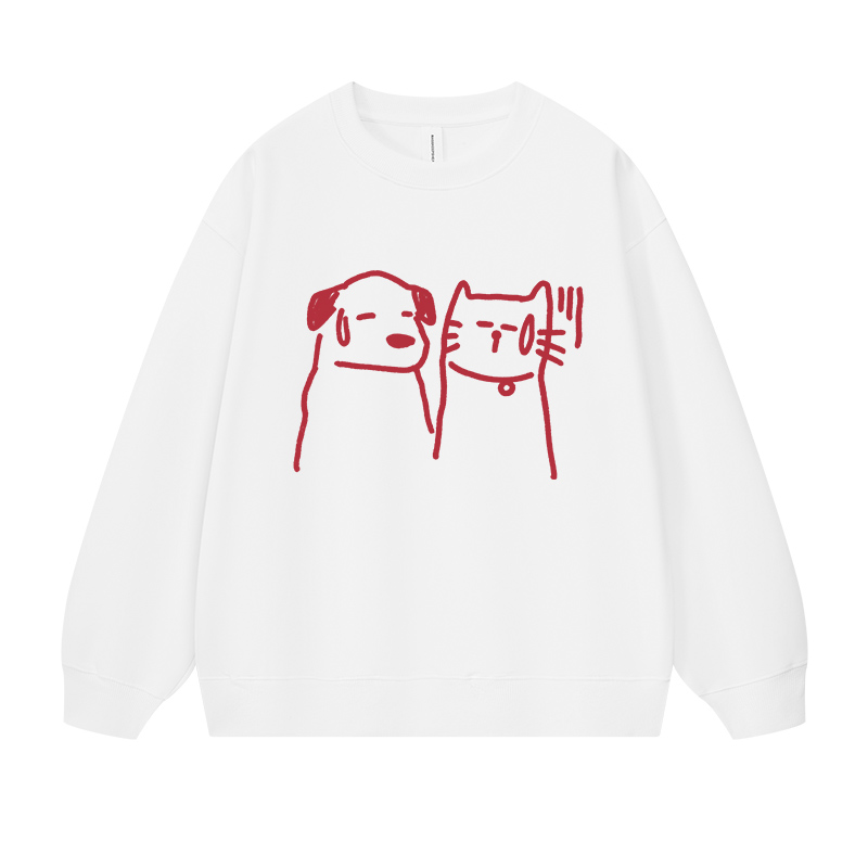 【有被无语到】创意手绘涂鸦卡通猫狗嘻哈情侣上衣厚圆领卫衣男女