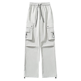 潮牌多口袋机能风工装户外大码宽松直筒加绒保暖运动伞兵冲锋裤男