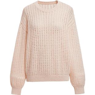 【会员专享】红袖2025春新款女装镂空网眼落肩圆领套头针织衫