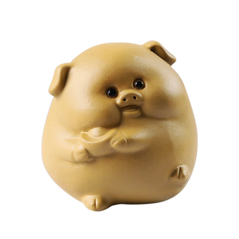 紫砂迷你生肖猪茶宠可养茶桌摆件