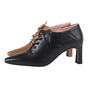 头层牛皮36-38莱尔斯丹le saunda尖头深口小短靴高跟鞋系带女时尚