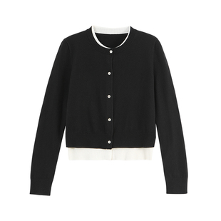 【商场同款】X--MOOM2025秋季新款撞色拼接羊毛混纺针织假两件