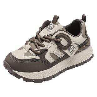 木林森真皮老爹鞋女鞋2025秋冬新款皮面防水加绒保暖运动休闲潮鞋