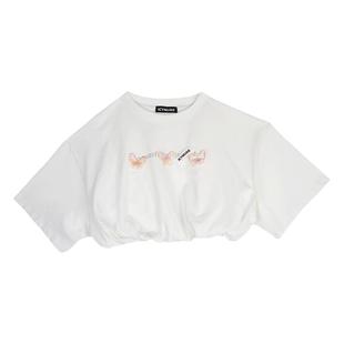 【现货】黄灿灿同款ICYNUDE设计师白色短款蝴蝶上衣宽松T恤女短袖