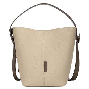 稻草人女士水桶包时尚牛皮百搭手提包小众真皮单肩斜挎包撞色包包