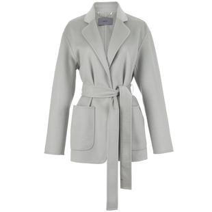 OBEG欧碧倩秋冬真丝+羊毛双面呢大衣收腰宽松西装短外套10404087