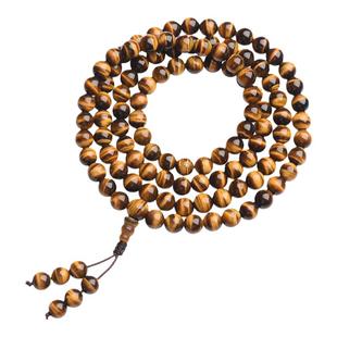 7A收藏级黄虎眼石108颗佛珠手链男女虎睛石素圈款多圈手串木变石