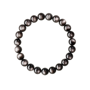 天然银曜石散珠女款diy饰品配件半成品黑曜石手串银色水晶珠子男