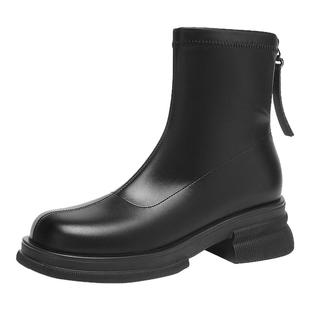 达芙妮黑色短靴女款2025新款秋冬靴子女靴烟筒女士厚底增高马丁靴