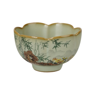 汝瓷荷华杯手绘石竹菊茶杯手工汝窑主人杯可收藏省工大师定制款