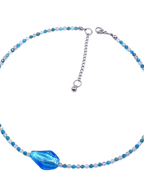 原创手作蓝眼泪天然石琉璃项链