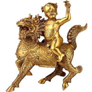 铜麒麟摆件一对纯铜麒麟送子工艺品如意元宝金童玉女招财卧室装饰
