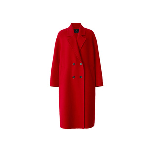 【榴花似火】AUM噢姆春季红色直身双排扣双面呢大衣长款外套女款