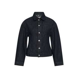 oneup原牛色收腰修身牛仔外套女春季小个子美式复古翻领夹克上衣