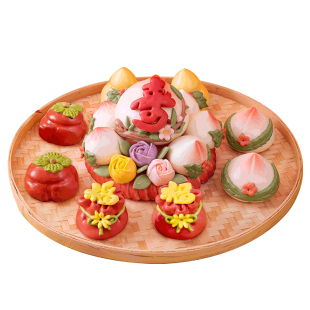 忆胶东花饽饽寿桃馒头礼盒老人生日花馍寿包祝寿过寿中式蛋糕礼盒