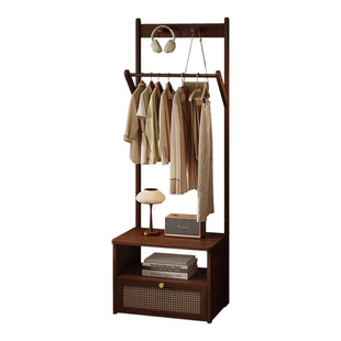 中古风床头柜衣帽架一体卧室床边落地置物架家用多功能收纳挂衣架