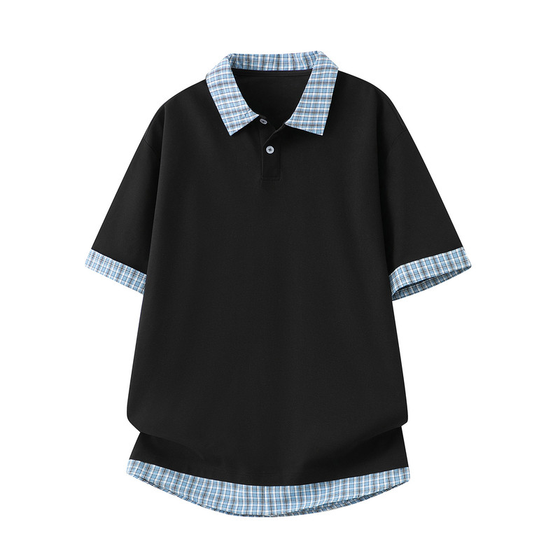 WASSUP假两件短袖POLO衫男女夏季