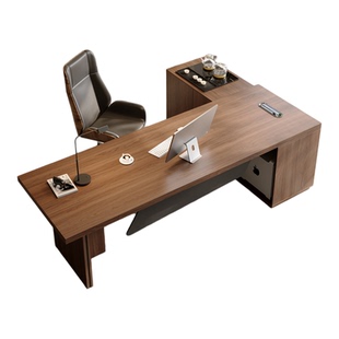 现代简约实木老板桌大班台高端主管桌办公桌子烧水壶带茶台一体式