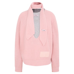 ALL BEINGS26SS春季新款粉色围脖假两件叠穿羊毛针织衫上衣外套女