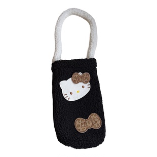 ins秋冬可爱卡通豹纹kt猫毛绒杯套学生手提包儿童保温水杯保护套