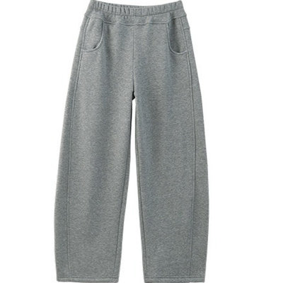 浅灰色美式阔腿裤女冬季加绒加厚