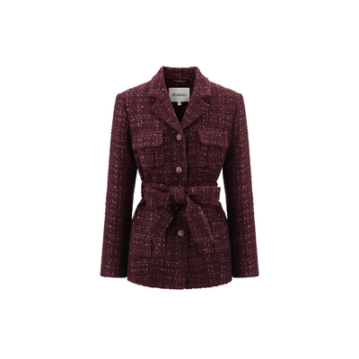 MELINDA LI【红宝石小香】金葱绵羊毛亮闪粗花呢西装小香外套长裙