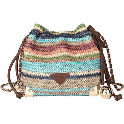 稻草人包包女新款秋冬斜挎包小众时尚彩虹色水桶包单肩包编织女包