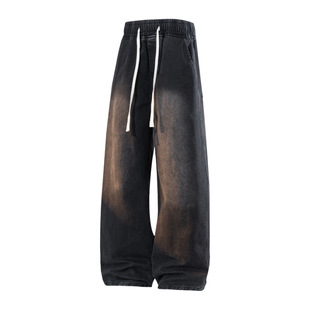 班尼路SK秋冬松紧腰抽绳直筒牛仔裤2026新款男士加绒宽松阔腿裤YS