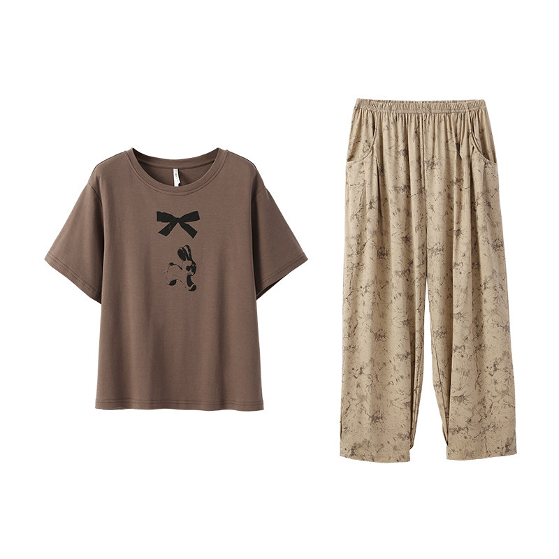 安之伴纯棉女夏中式短袖睡衣