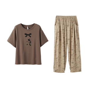 安之伴纯棉女夏中式短袖睡衣