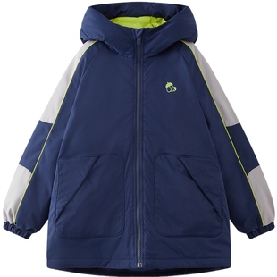 【抗菌】MQD男童中长款羽绒服2025冬季新款儿童撞色拼接休闲外套