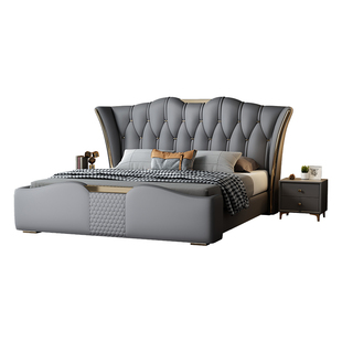 轻奢皮床意式真皮床现代简约主卧1.8米双人床2米大床高端大气婚床