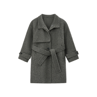 OPCP儿童双面羊绒大衣秋冬新款女童腰带呢子外套全羊毛男童中长款