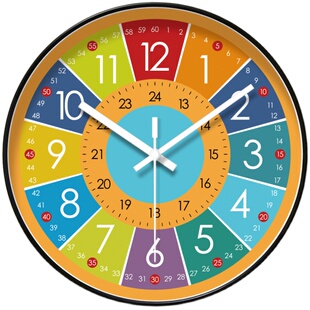自动对时电波钟6365早教学习钟表挂钟客厅儿童时钟表挂墙学生认表