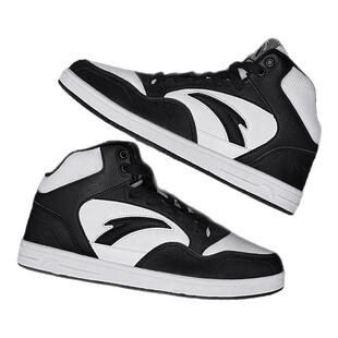 安踏高帮板鞋男鞋春季新款厚底增高轻便软底黑白拼接百搭休闲鞋子