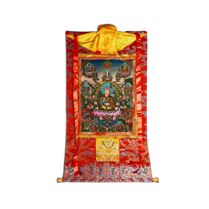 藏村莲师莲花生大士手工装裱唐卡