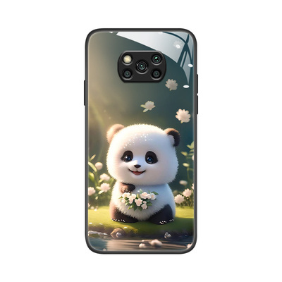 适用于小米pocoF2pro手机壳pocox3新款玻璃壳pocox3nfc+/pocom4pro/pocom3/pocox3卡通简约潮可爱网红时尚女