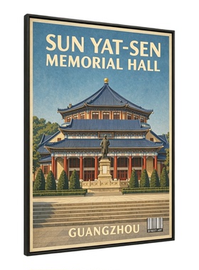 Guangzhou Vintage Travel Poster Set广州塔装饰画珠江夜游复古