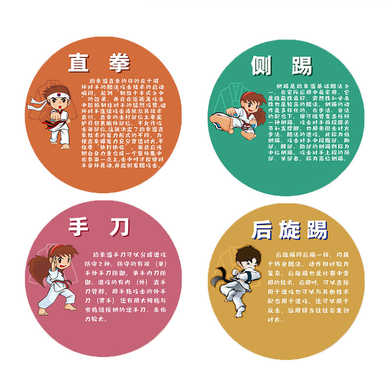 跆拳道馆文化墙宣传装饰挂画武术馆拳馆拳击墙面圆形环创布置贴纸