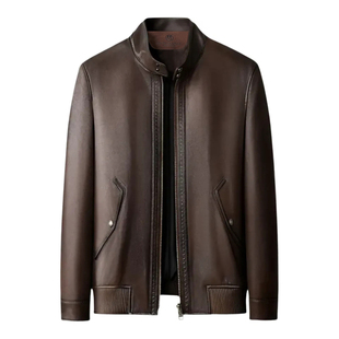 狄斯仑男士高端山羊皮皮衣秋冬新款时尚百搭休闲真皮立领夹克外套