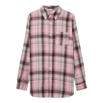 BF衬衫2025新款女轻奢高级感粉灰格纹宽松百搭休闲风超好看衬衫