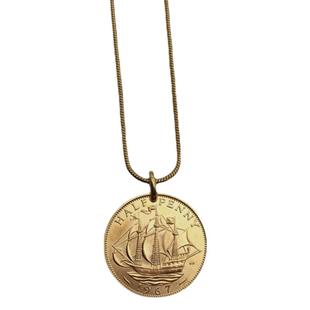 金色英国半便士硬币吊坠挂件手工原创设计古饰品金币钱币小众项链