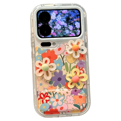 3D Stereo Flower Large View Window Mirror Stand Protective Case 适用 iPhone 17 Pro Max 16 13