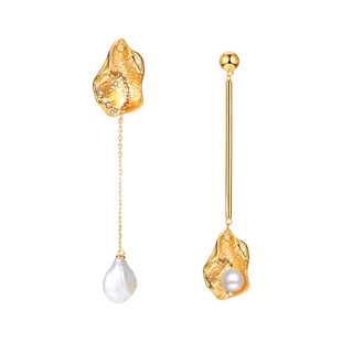 《阔叶植物》原创设计925银镀金珍珠耳环耳钉耳饰简约