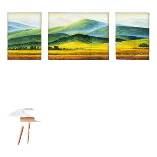 西墙挂画客厅背景墙壁画绿水青山靠山图山水画三联画巨人山装饰画