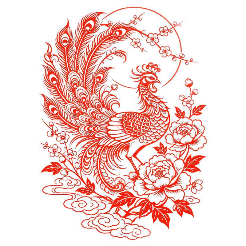 凤凰牡丹竖款玻璃贴背胶自粘防水防晒民宿新婚喜庆氛围感遮瑕贴纸