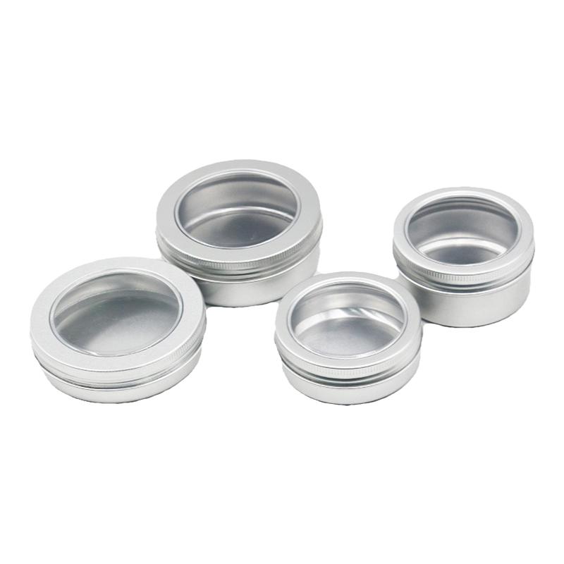 圆形透明螺纹盖纯铝分装盒小铝盒化妆品食品美甲饰品铝制收纳罐子
