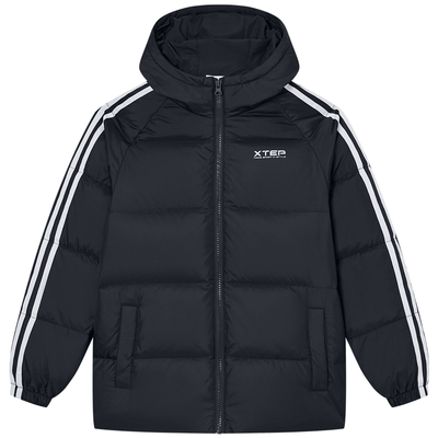 特步童装儿童条纹羽绒服2026秋冬新款男童保暖外套中大童上衣冬装