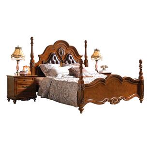 美式全实木床高档主卧双人床别墅奢华1.8米床欧式雕花大床皮艺床